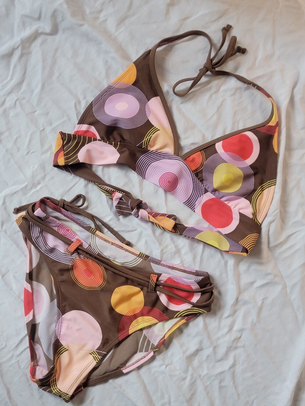BODY GLOVE Brown Multicolor Circle Print Bikini Set